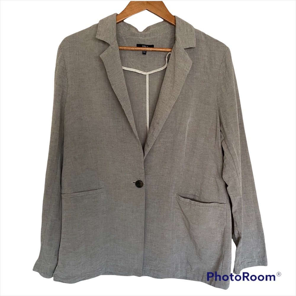 Anthropologie Drew Linen Blend Heather Gray Blazer, Size Large